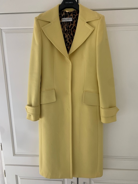 Dolce & Gabbana Jackets & Blazers - Dolce & Gabbana Lemon Yellow Long Trench Coat with Leopard Lining